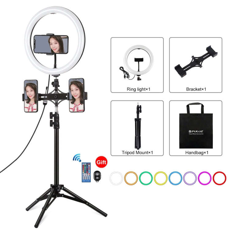 PULUZ 10.2 inch 26cm Curved Surface RGBW LED Ring Light + 1.1m Tripod Mount + Dual Phone Brackets...