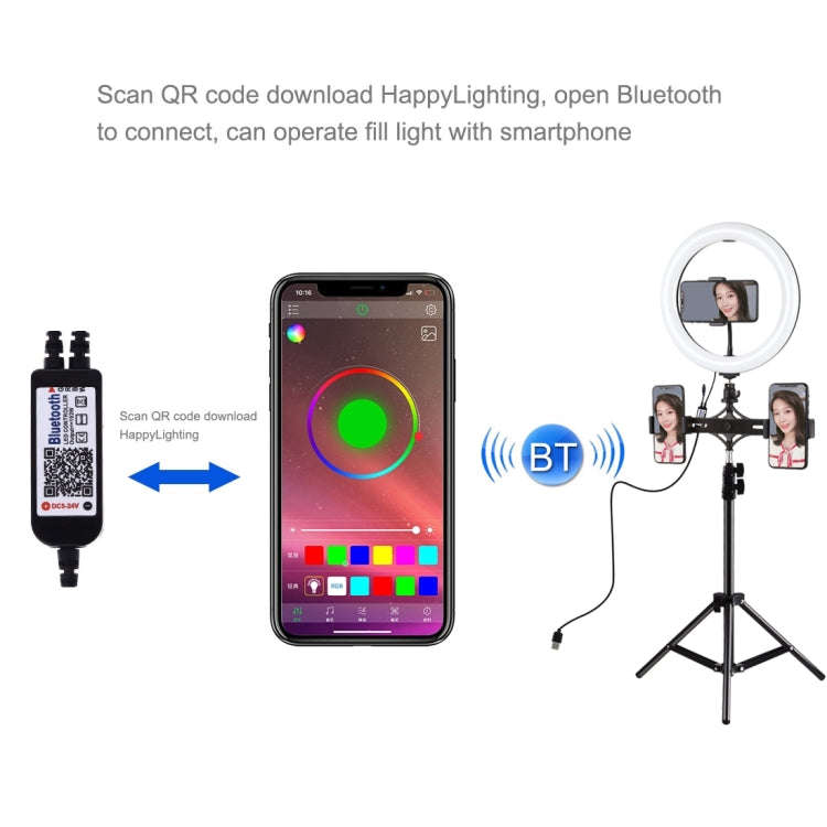 PULUZ 10.2 inch 26cm Curved Surface RGBW LED Ring Light + 1.1m Tripod Mount + Dual Phone Brackets...
