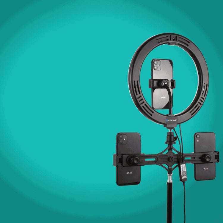 PULUZ 10.2 inch 26cm Curved Surface RGBW LED Ring Light + 1.1m Tripod Mount + Dual Phone Brackets...