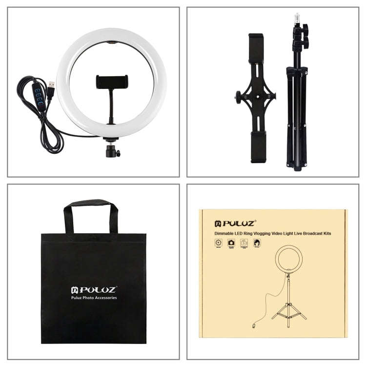 PULUZ Dual Phone Brackets Horizontal Holder + 1.1m Tripod Mount + 10.2 inch 26cm LED Ring Vloggin...
