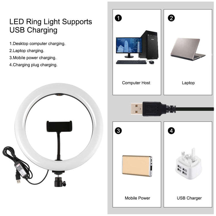PULUZ 10.2 inch 26cm RGBW Light + 1.65m Tripod Mount Curved Surface USB RGBW Dimmable LED Ring Vl...