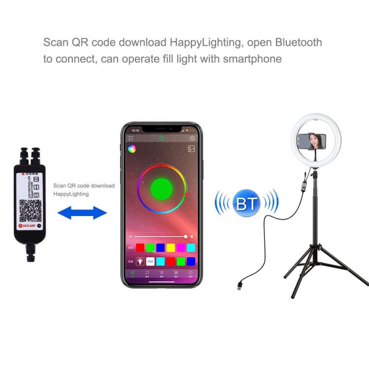 PULUZ 10.2 inch 26cm RGBW Light + 1.65m Tripod Mount Curved Surface USB RGBW Dimmable LED Ring Vl...