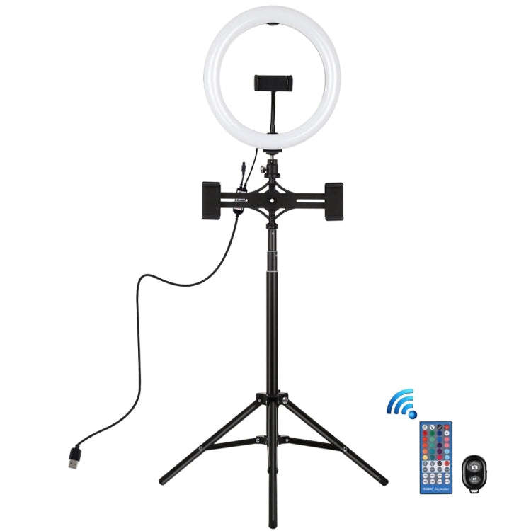 PULUZ 10.2 inch 26cm RGBW Light + 1.65m Tripod Mount + Dual Phone Bracket Curved Surface USB RGBW...