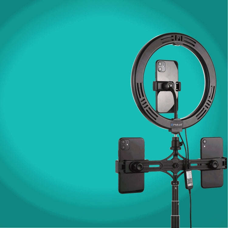 PULUZ 10.2 inch 26cm RGBW Light + 1.65m Tripod Mount + Dual Phone Bracket Curved Surface USB RGBW...