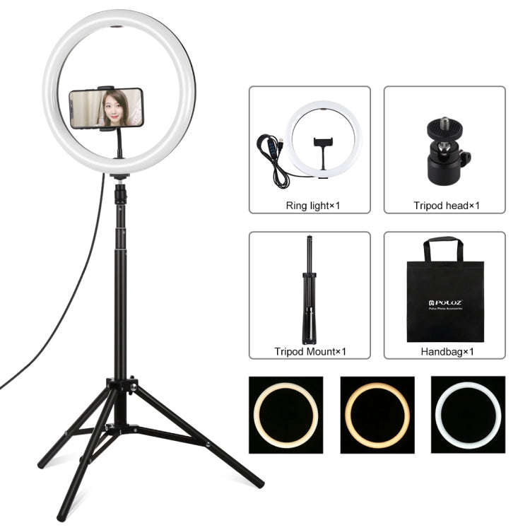 PULUZ 11.8 inch 30cm Light + 1.65m Tripod Mount Curved Surface USB 3 Modes Dimmable Dual Color Te...