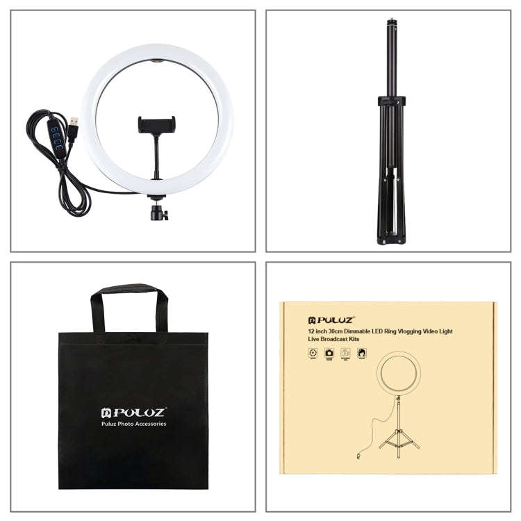PULUZ 11.8 inch 30cm Light + 1.65m Tripod Mount Curved Surface USB 3 Modes Dimmable Dual Color Te...