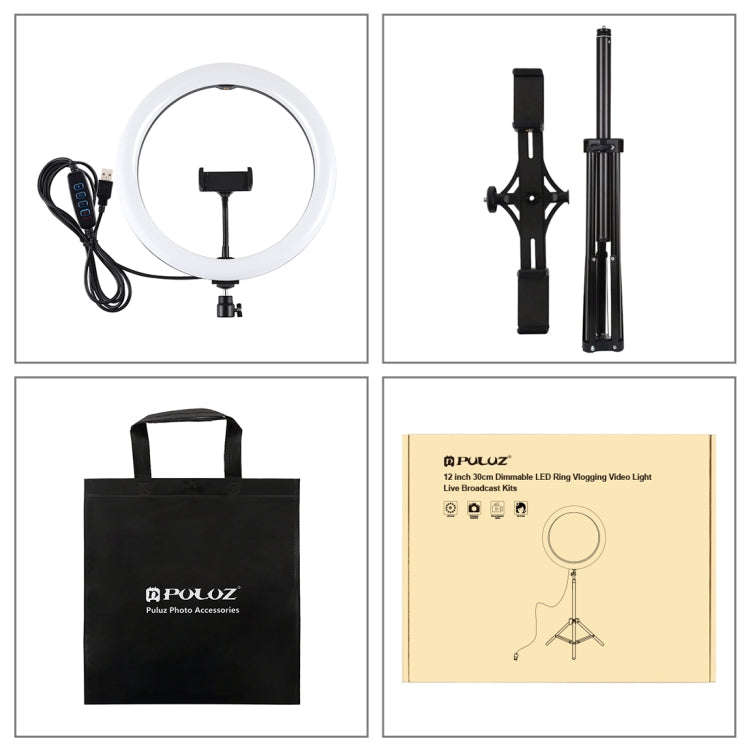 PULUZ 11.8 inch 30cm Light + 1.65m Tripod + Dual Phone Bracket Curved Surface USB 3 Modes Dimmabl...