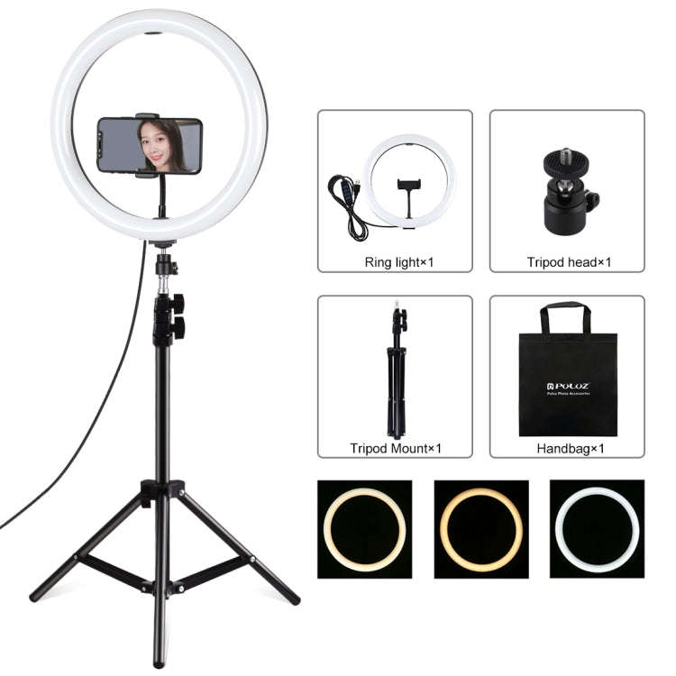 PULUZ 11.8 inch 30cm Light + 1.1m Tripod Mount Curved Surface USB 3 Modes Dimmable Dual Color Tem...