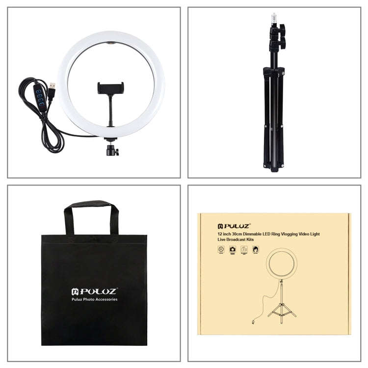 PULUZ 11.8 inch 30cm Light + 1.1m Tripod Mount Curved Surface USB 3 Modes Dimmable Dual Color Tem...