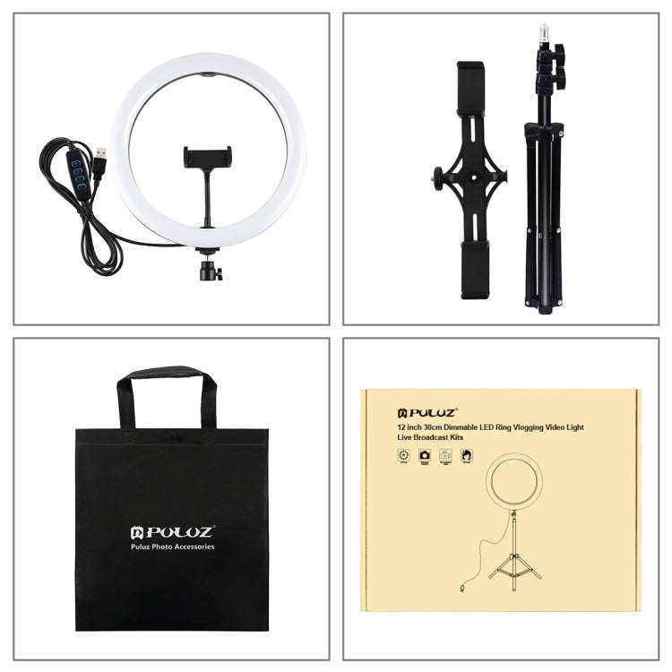 PULUZ 11.8 inch 30cm Light + 1.1m Tripod Mount + Dual Phone Brackets Curved Surface USB 3 Modes D...