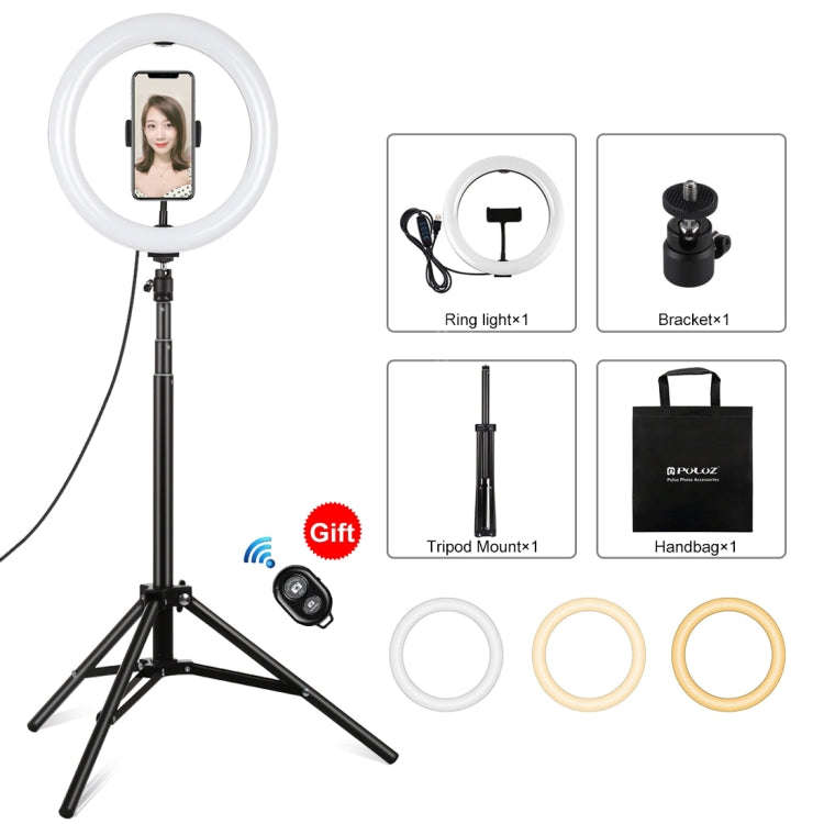 PULUZ 10.2 inch 26cm Light + 1.65m Tripod Mount Curved Surface USB 3 Modes Dimmable Dual Color Te...