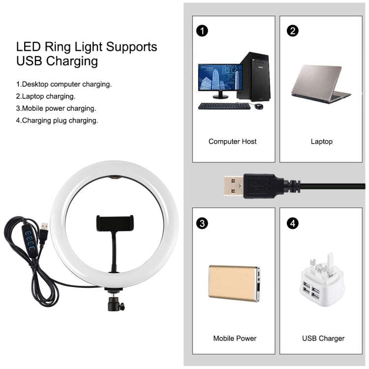 PULUZ 10.2 inch 26cm Light + 1.65m Tripod Mount Curved Surface USB 3 Modes Dimmable Dual Color Te...