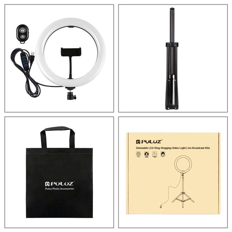 PULUZ 10.2 inch 26cm Light + 1.65m Tripod Mount Curved Surface USB 3 Modes Dimmable Dual Color Te...