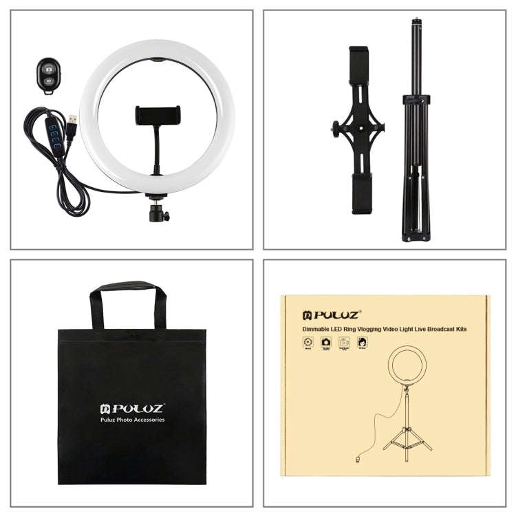 PULUZ 1.65m Tripod Mount + Dual Phone Brackets + 10.2 inch 26cm Curved Surface USB 3 Modes Dimmab...
