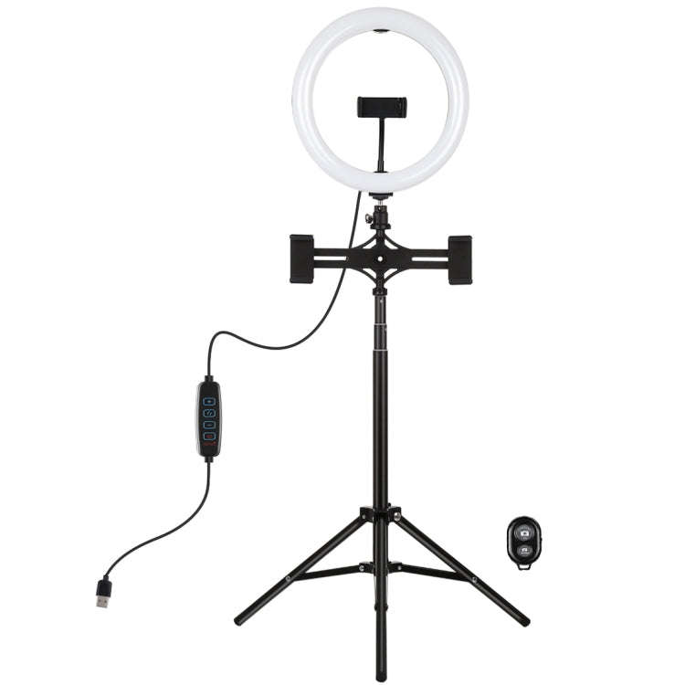 PULUZ 1.65m Tripod Mount + Dual Phone Brackets + 10.2 inch 26cm Curved Surface USB 3 Modes Dimmab...