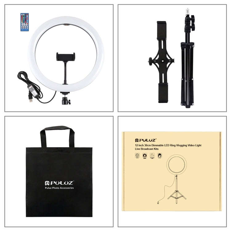 PULUZ 11.8 inch 30cm RGBW Light + 1.1m Tripod Mount + Dual Phone Brackets+ Curved Surface RGB Dim...