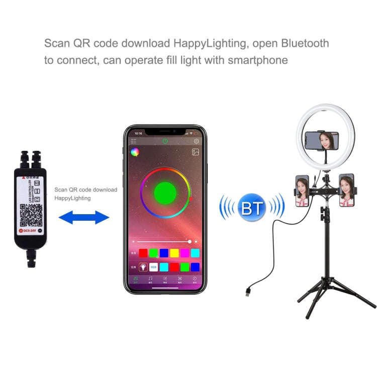 PULUZ 11.8 inch 30cm RGBW Light + 1.1m Tripod Mount + Dual Phone Brackets+ Curved Surface RGB Dim...