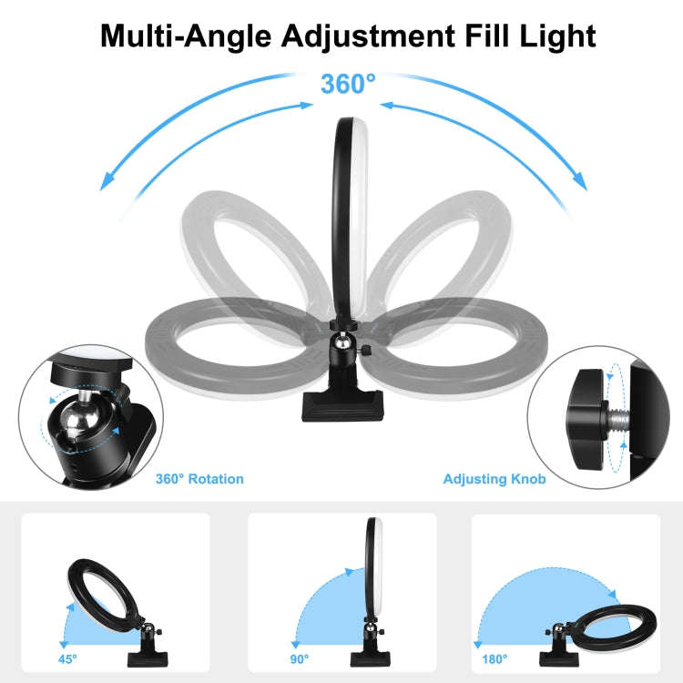 PULUZ 7.9 inch 20cm Ring Selfie Light + Monitor Clip 3 Modes USB Dimmable Dual Color Temperature ...
