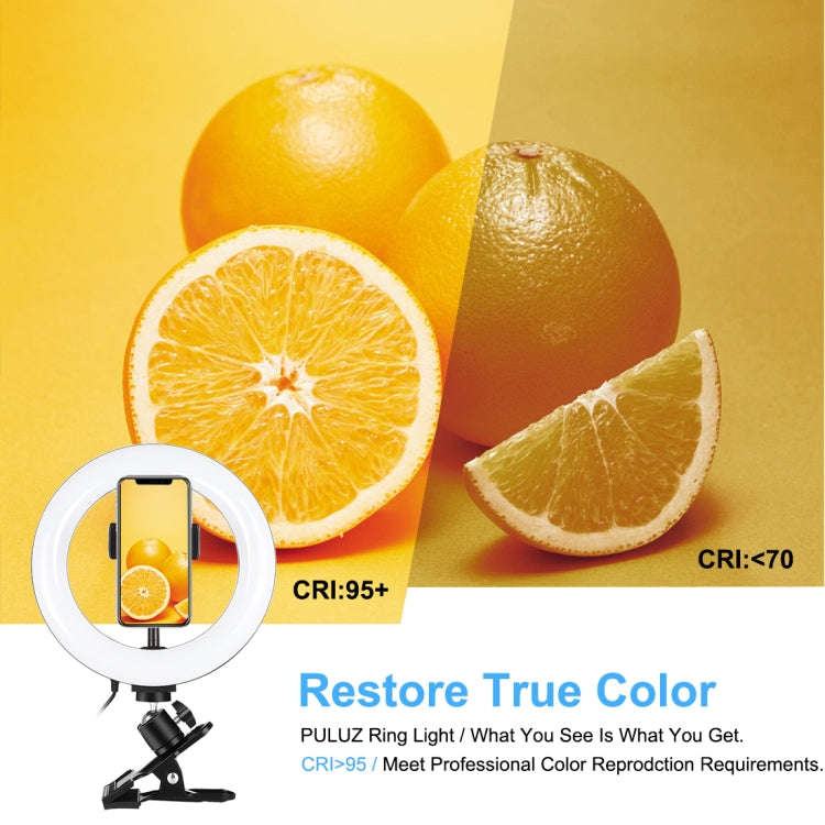 PULUZ 7.9 inch 20cm Ring Selfie Light + Monitor Clip 3 Modes USB Dimmable Dual Color Temperature ...