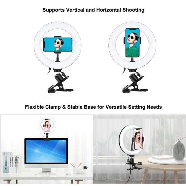 PULUZ 7.9 inch 20cm Ring Selfie Light + Monitor Clip 3 Modes USB Dimmable Dual Color Temperature ...