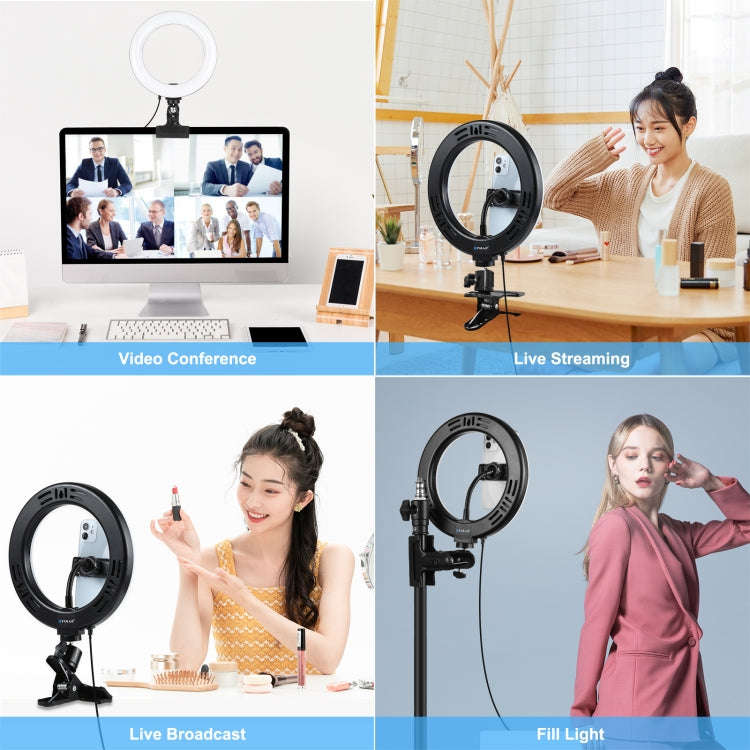 PULUZ 7.9 inch 20cm Ring Selfie Light + Monitor Clip 3 Modes USB Dimmable Dual Color Temperature ...