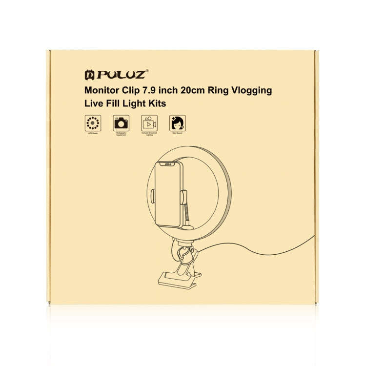 PULUZ 7.9 inch 20cm Ring Selfie Light + Monitor Clip 3 Modes USB Dimmable Dual Color Temperature ...