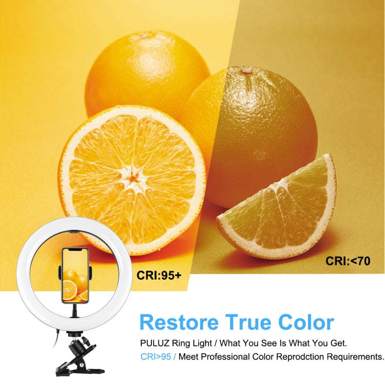 PULUZ 10.2 inch 26cm Ring Light + Monitor Clip USB 3 Modes Dimmable Dual Color Temperature LED Cu...