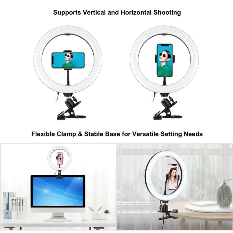 PULUZ 10.2 inch 26cm Ring Light + Monitor Clip USB 3 Modes Dimmable Dual Color Temperature LED Cu...