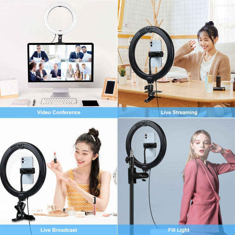 PULUZ 10.2 inch 26cm Ring Light + Monitor Clip USB 3 Modes Dimmable Dual Color Temperature LED Cu...