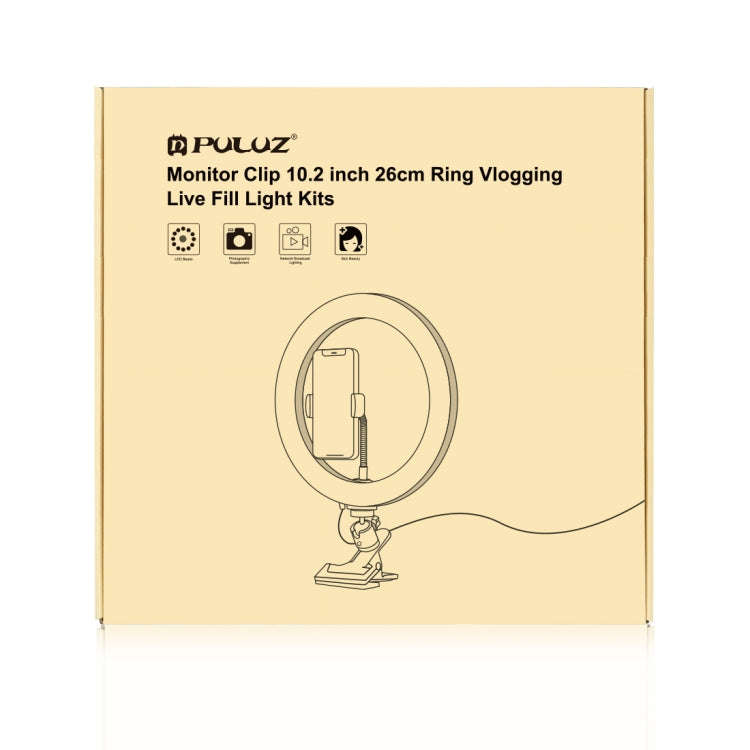 PULUZ 10.2 inch 26cm Ring Light + Monitor Clip USB 3 Modes Dimmable Dual Color Temperature LED Cu...