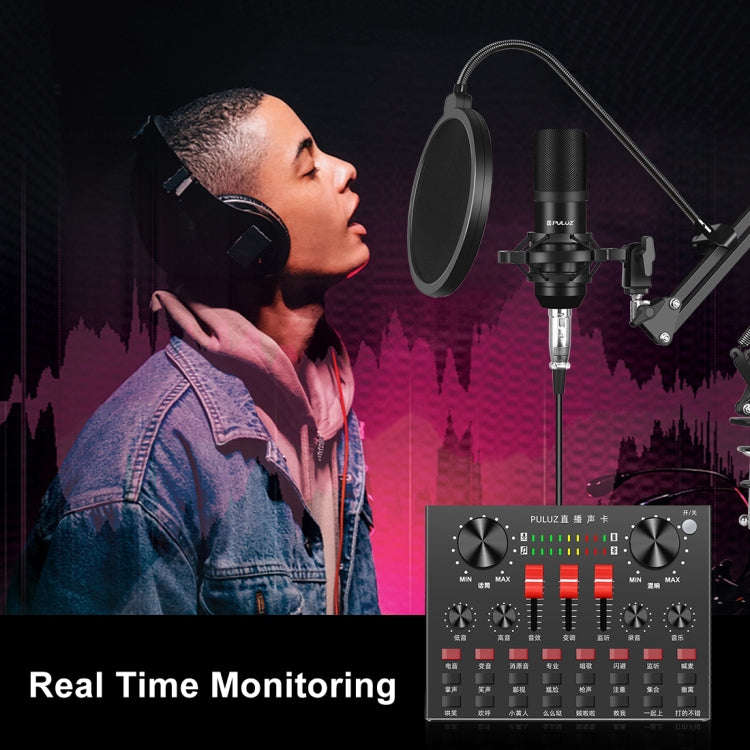 PULUZ Sound Card Live Broadcast Bluetooth Sound Mixer Studio Microphone Kits with Suspension Scis...