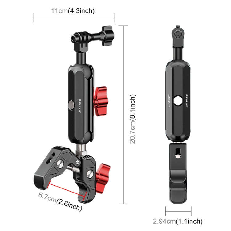 PULUZ Motorcycle Handlebar Crab Clamp CNC Metal Magic Arm Rod Mount