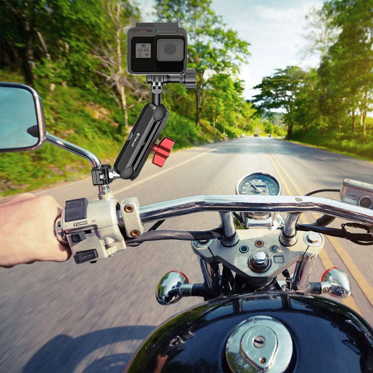 PULUZ Motorcycle Rearview Small Clamp CNC Metal Magic Arm Rod Mount (Black)