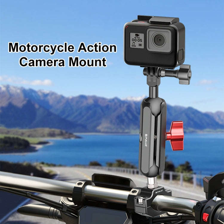 PULUZ Motorcycle Rearview Medium Clamp CNC Metal Magic Arm Rod Mount