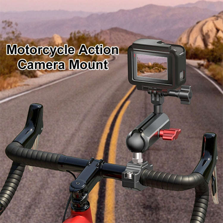 PULUZ Motorcycle Rearview Large Clamp CNC Metal Magic Arm Rod Mount