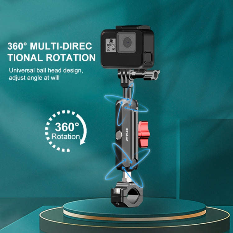 PULUZ Motorcycle Rearview Large Clamp CNC Metal Magic Arm Rod Mount