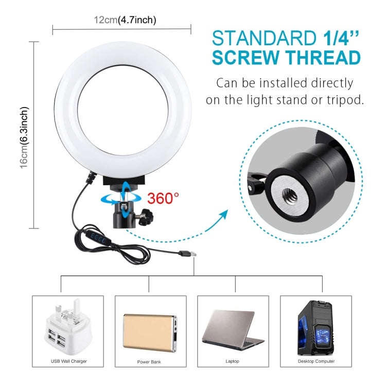 PULUZ 4.7 inch 12cm USB 3 Modes Dimmable LED Ring Selfie Beauty Vlogging Photography Video Lights...