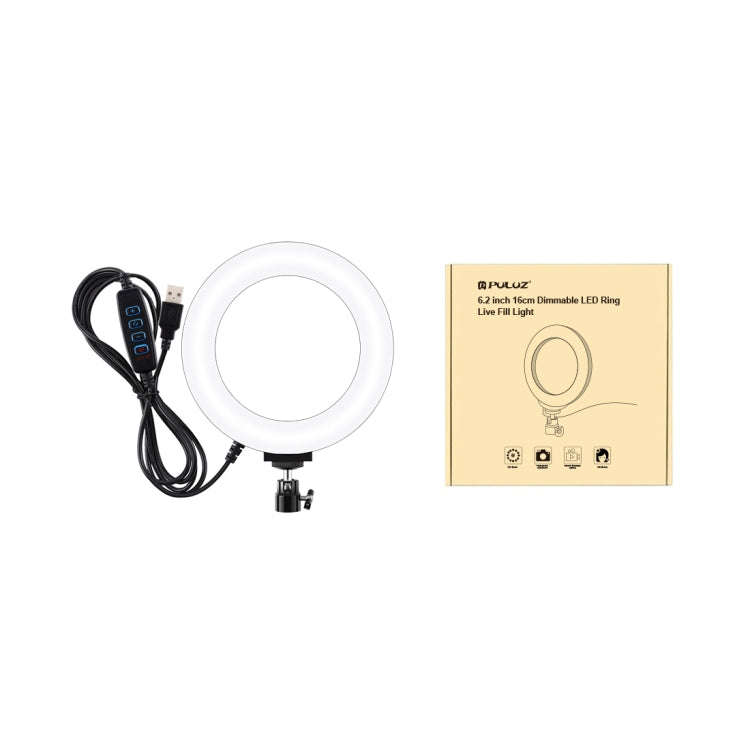 PULUZ 6.2 inch 16cm USB 3 Modes Dimmable LED Ring Vlogging Photography Video Lights with Tripod B...