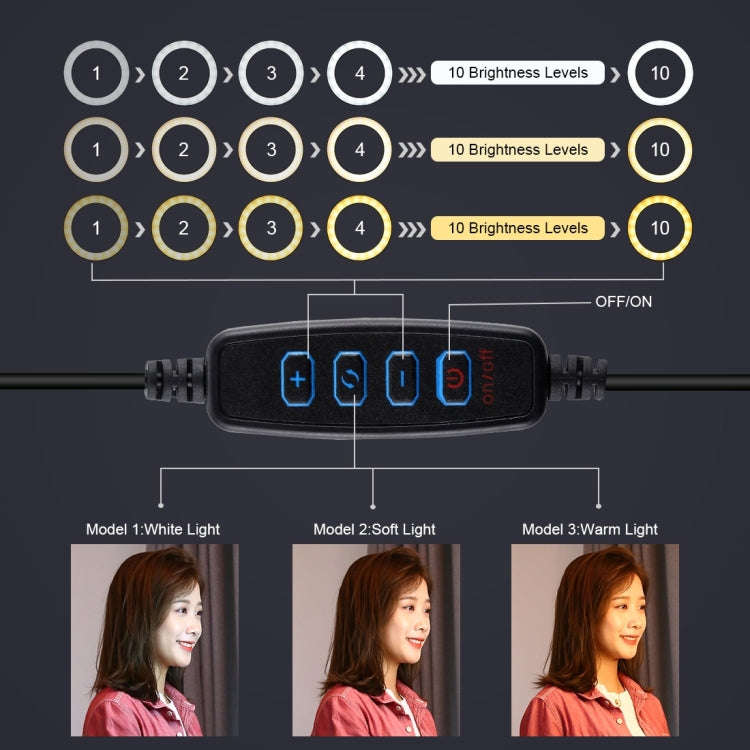 PULUZ 10.2 inch 26cm USB 3 Modes Dimmable Dual Color Temperature LED Curved Diffuse Light Ring Vl...