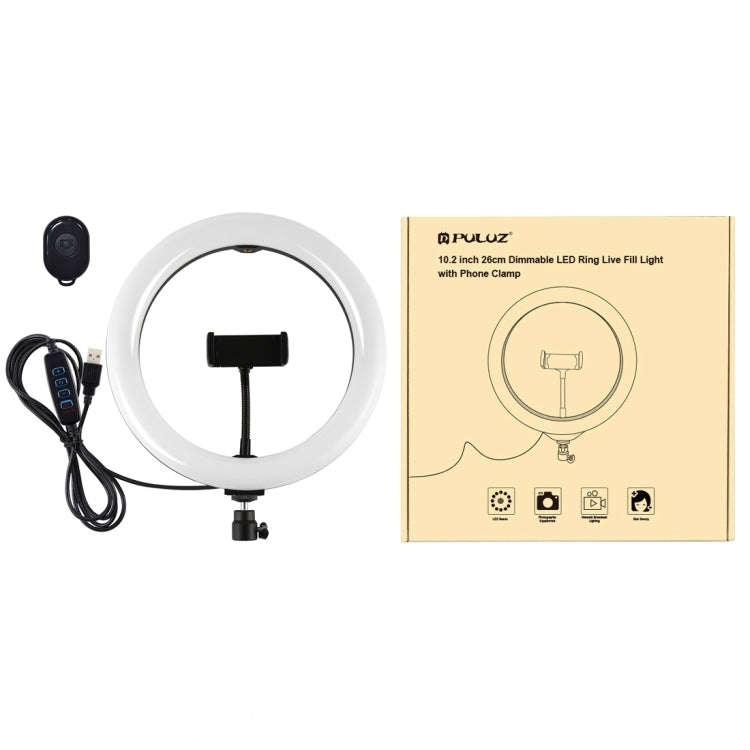 PULUZ 10.2 inch 26cm USB 3 Modes Dimmable Dual Color Temperature LED Curved Diffuse Light Ring Vl...