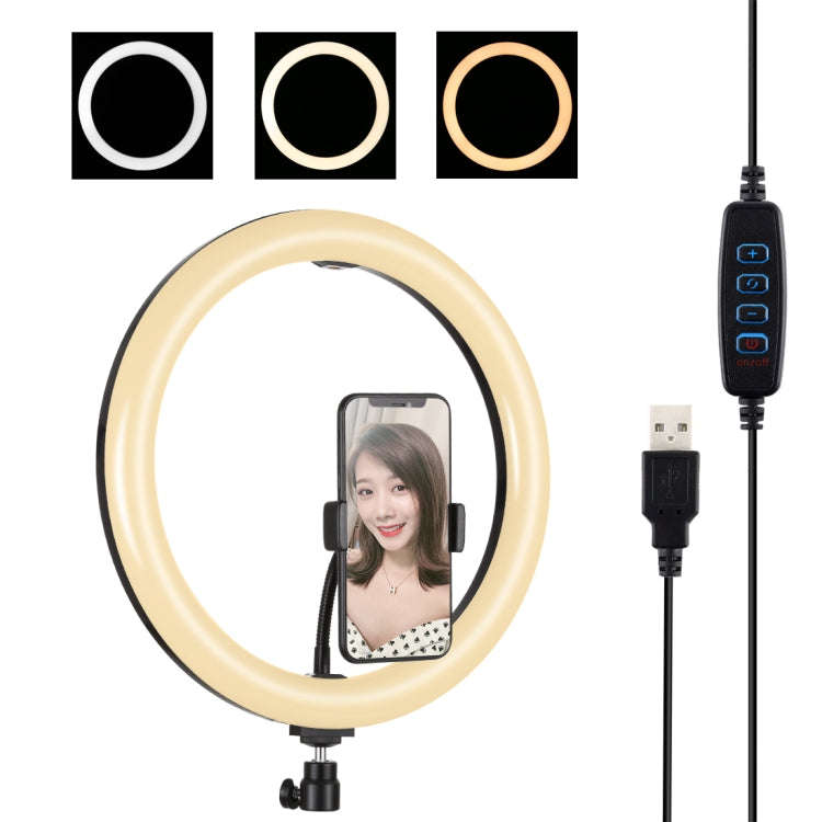 PULUZ 11.8 inch 30cm USB 3 Modes Dimmable Dual Color Temperature LED Curved Diffuse Light Ring Vl...