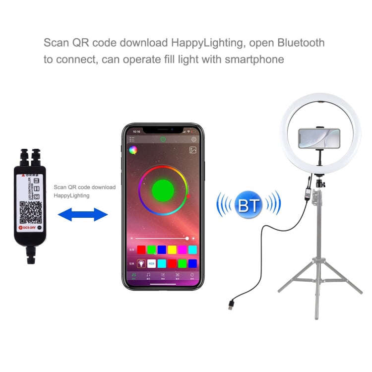 PULUZ 11.8 inch 30cm RGB Dimmable LED Dual Color Temperature LED Curved Diffuse Light Ring Vloggi...