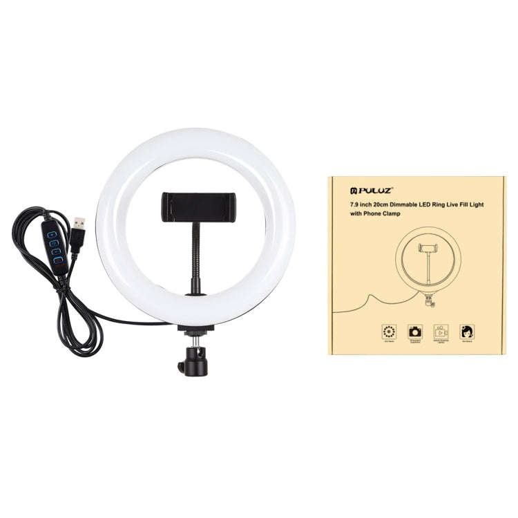 PULUZ 7.9 inch 20cm USB 3 Modes Dimmable Dual Color Temperature LED Curved Light Ring Vlogging Se...