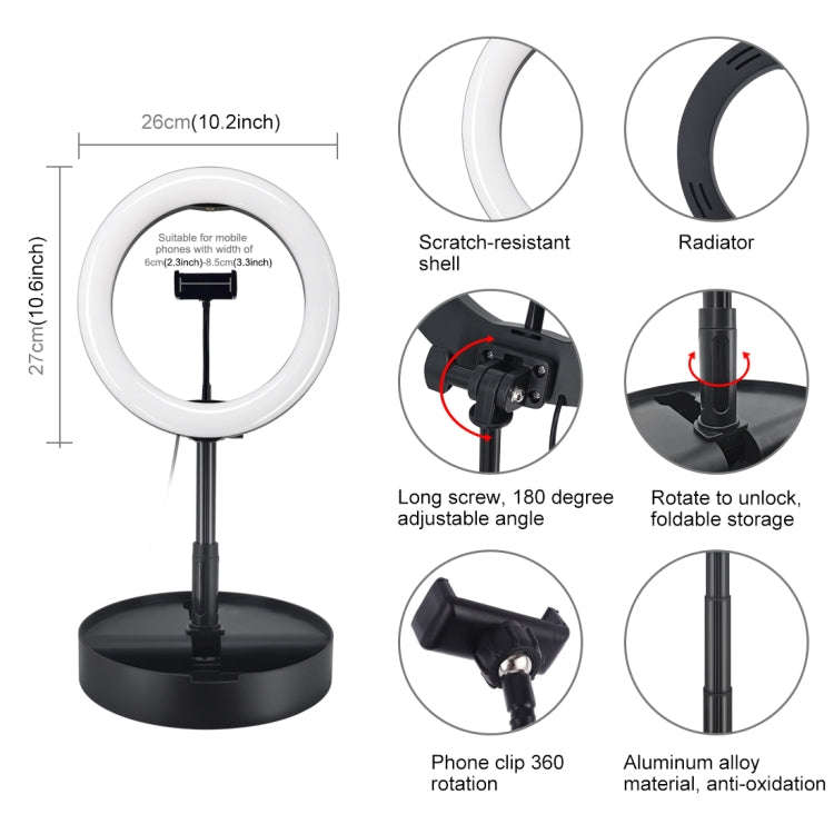 PULUZ 10.2 inch 26cm USB 3 Modes Dimmable Dual Color Temperature LED Curved  Ring Vlogging Selfie...