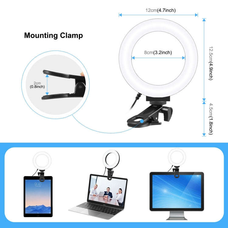 PULUZ 4.7 inch 12cm Ring Selfie Light 3 Modes USB Dimmable Dual Color Temperature LED Curved Vlog...