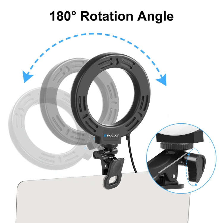 PULUZ 4.7 inch 12cm Ring Selfie Light 3 Modes USB Dimmable Dual Color Temperature LED Curved Vlog...