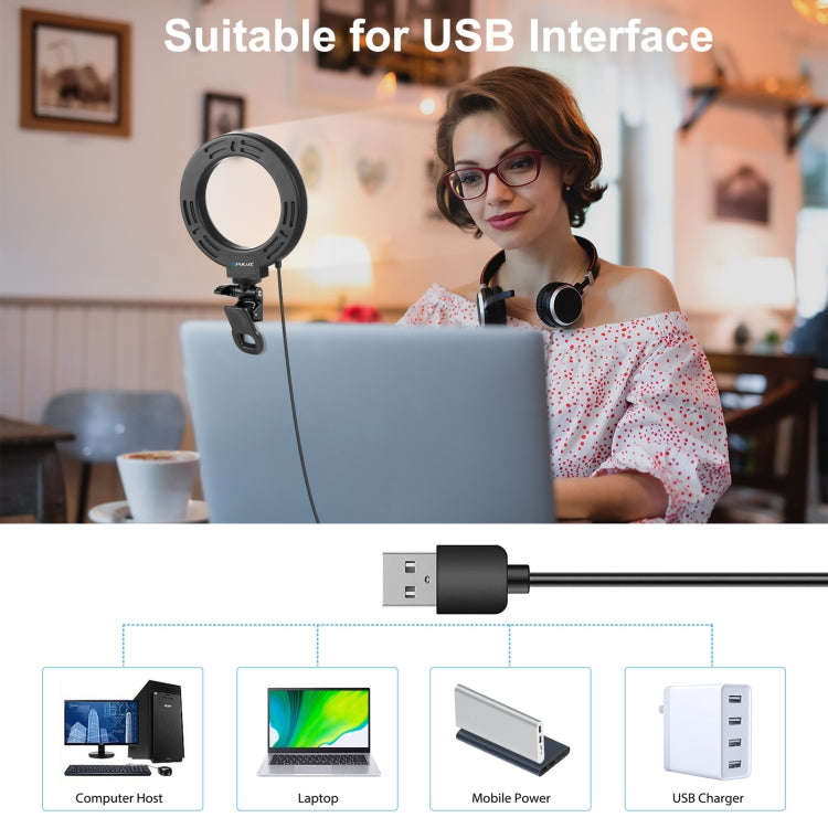 PULUZ 4.7 inch 12cm Ring Selfie Light 3 Modes USB Dimmable Dual Color Temperature LED Curved Vlog...