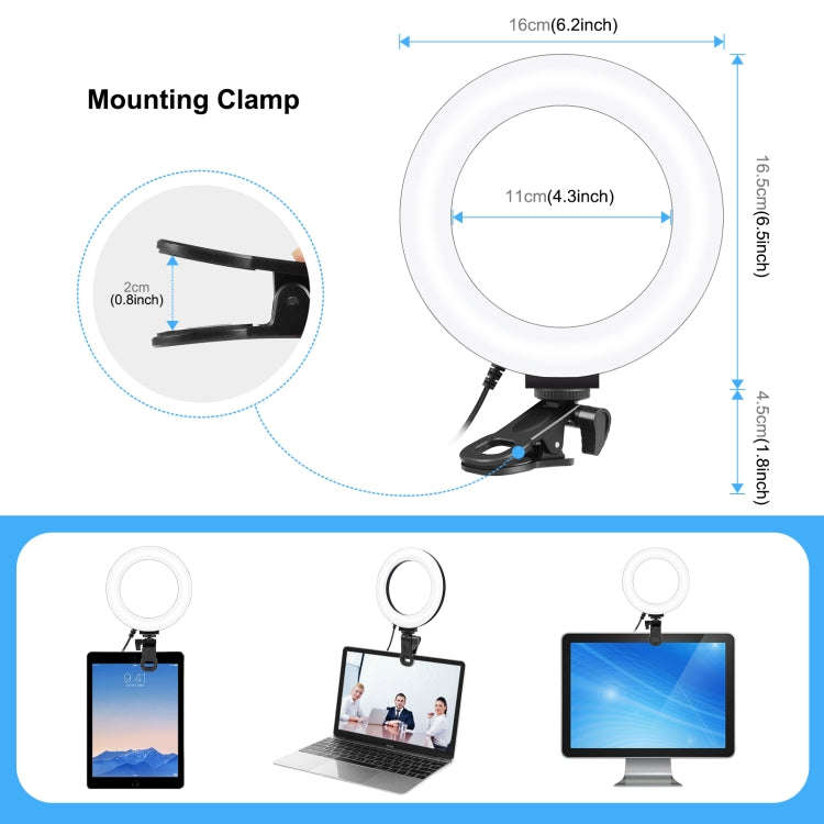 PULUZ 6.2 inch 16cm Ring Selfie Light 3 Modes USB Dimmable Dual Color Temperature LED Curved Vlog...