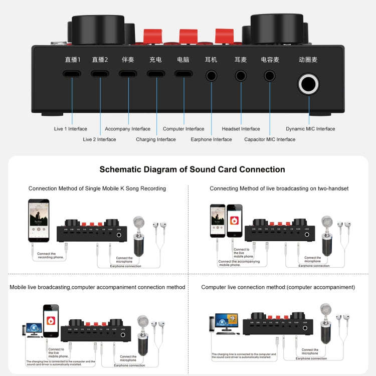 PULUZ Live Broadcasting Sound Card Bluetooth Karaoke Singing Recording Sound Mixer for Mobile Pho...