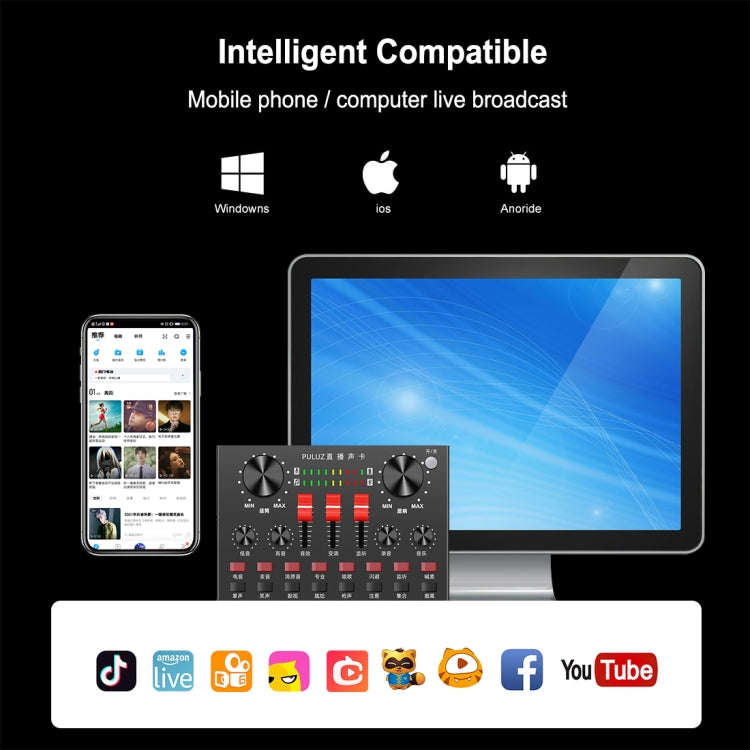 PULUZ Live Broadcasting Sound Card Bluetooth Karaoke Singing Recording Sound Mixer for Mobile Pho...
